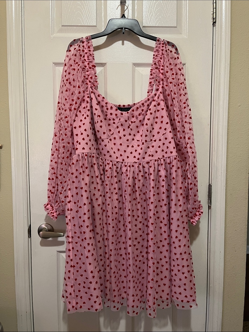 Eloquii Pink Heart Print Long Sleeve Women’s Dress - Picture 2 of 4